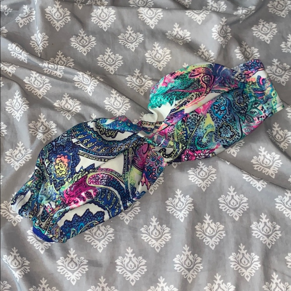 Blue Paisley Printed Bandeau Push-up Bikini 34B